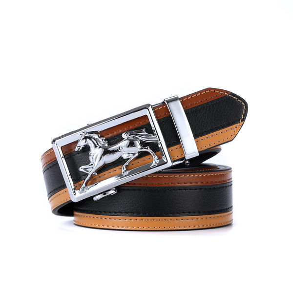 EZ Click Men's Tricolor Leather Belt with Silver Horse Buckle