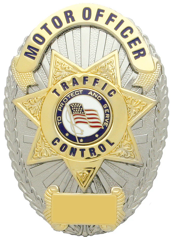 [CUSTOMIZED] First Class Motor Officer Traffic Control Gold on Silver Shield Badge