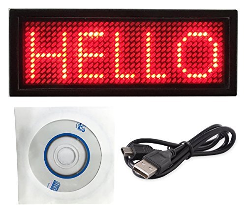 Rechargeable Mini Red LED Programmable Badge Display with USB Programming Cable (12x48 pixels)