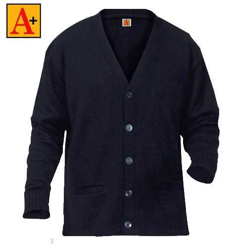 Heavyweight V-Neck Cardigan Sweater w/ 2 Pockets - Navy