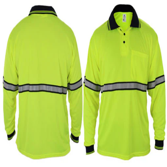 [PSL79-XL-CUSTOMIZED] First Class High Visibility Long Sleeve Polo Shirts with Reflective St