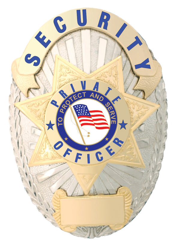 First Class Security Private Officer Gold on Silver Shield Badge