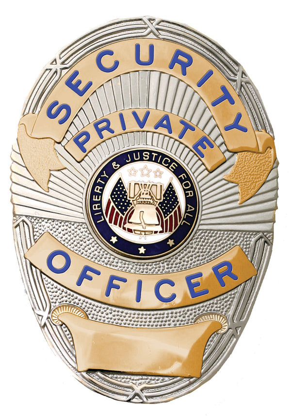 First Class Security Private Officer Gold on Silver Shield Badge