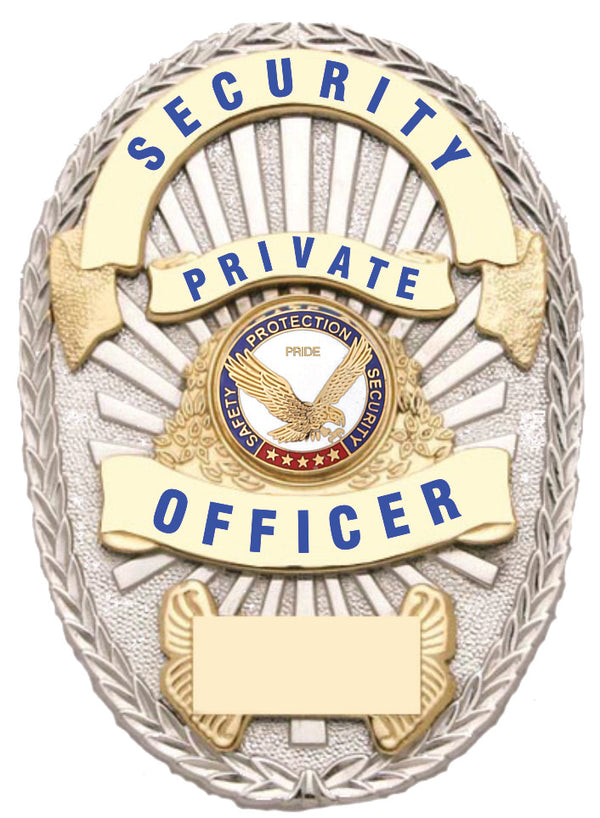 First Class Security Private Officer Gold on Silver Shield Badge