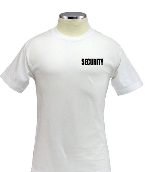 100% Security Cotton Short Sleeves T Shirts Front and Back - White with Black ID