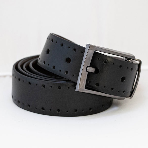 Men's Reversible Leather Belt with Gloss Black Buckle