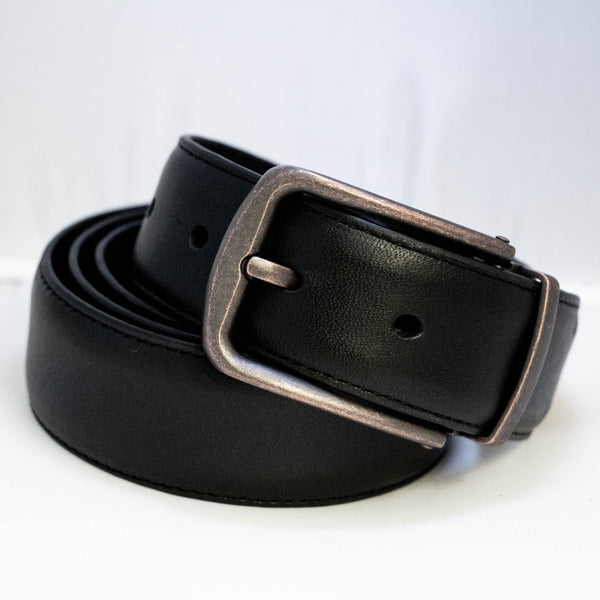 EZ Adjust Men's Leather Belt with Rubbed Bronze Buckle