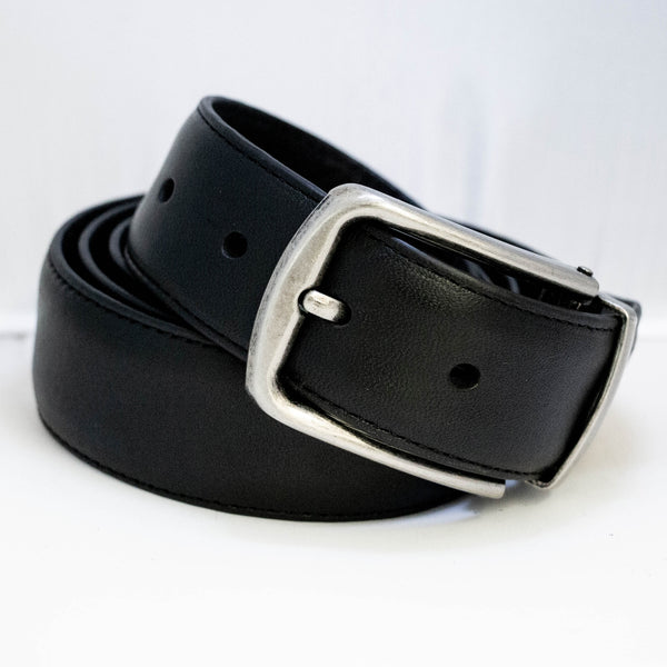 EZ Adjust Men's Leather Belt with Aged Silver Buckle