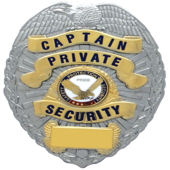 [CUSTOMIZED] First Class Captain Private Security Gold on Silver Shield Badge