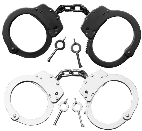 LAW-N-FORCE Steel Double Locking Chainlink Handcuffs (Black/Nickel)