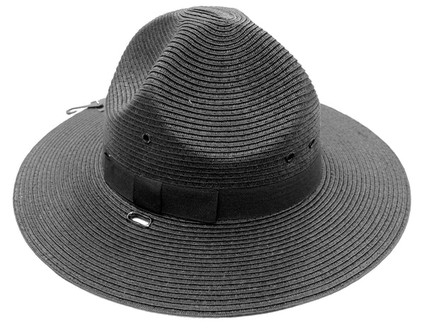 FIRST CLASS Straw Triple Brim Campaign Hat (Black)