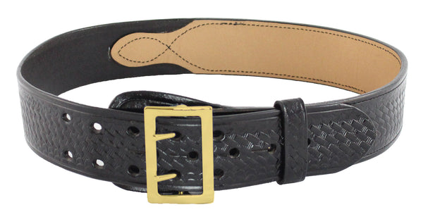 2.25" Sam Browne Basket Weave Leather Belt - Brass Buckle