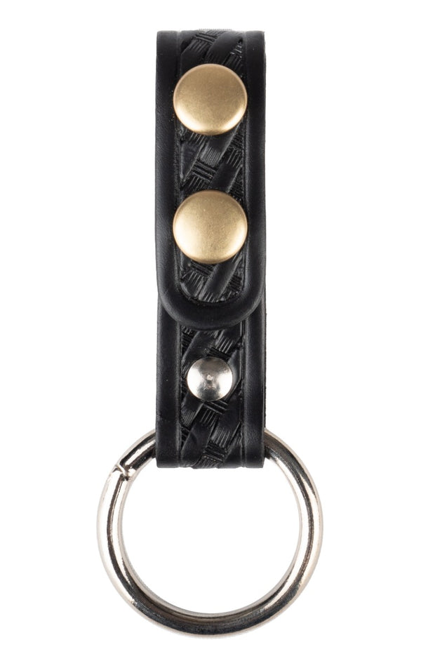 BASKET WEAVE LEATHER RING BATON HOLDER - BRASS SNAPS