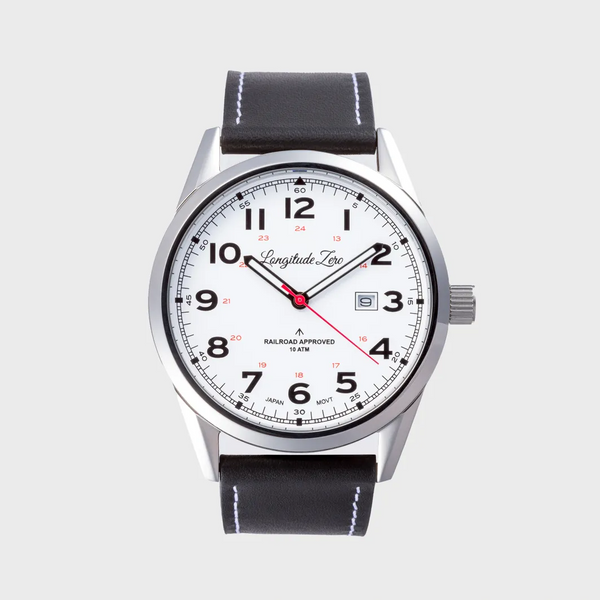 Longitude Zero Watch - Railroad Approved - White