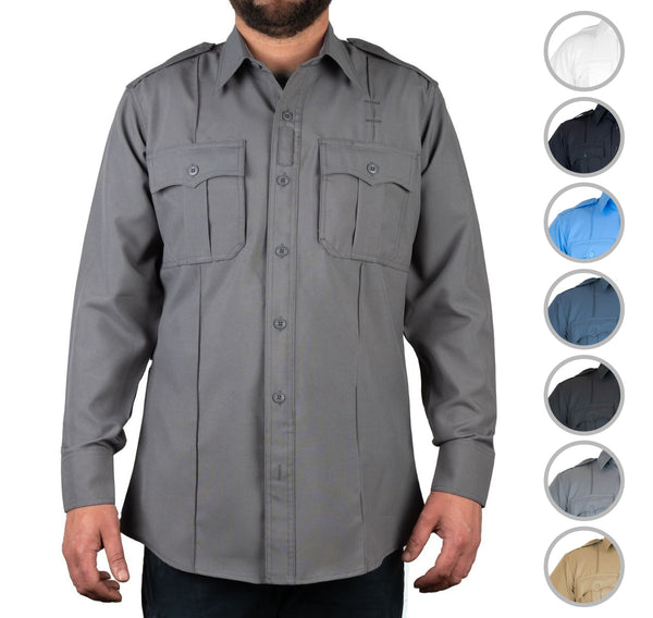 Polyester 4 Pocket Hidden Zipper Uniform Shirt - Long Sleeve