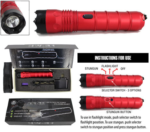 Rechargeable Stun Gun w/ LED Flashlight (Red)