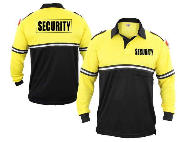 First Class Two Tone Security Long Sleeve Bike Patrol Shirt With Zipper Pocket-Yellow and Black-X-Small