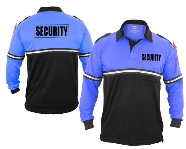 First Class Two Tone Security Long Sleeve Bike Patrol Shirt With Zipper Pocket-Royal Blue and Black-X-Small