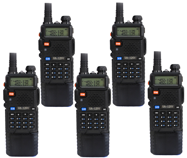 5 Pack UA1201 VHF/UHF Dual Band Two-Way Radio, Black