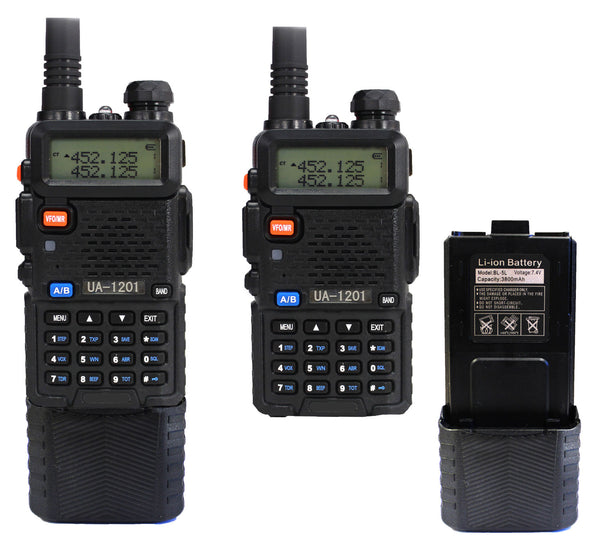 UA1201 VHF/UHF Dual Band Two-Way Radio, Black with Extended Battery